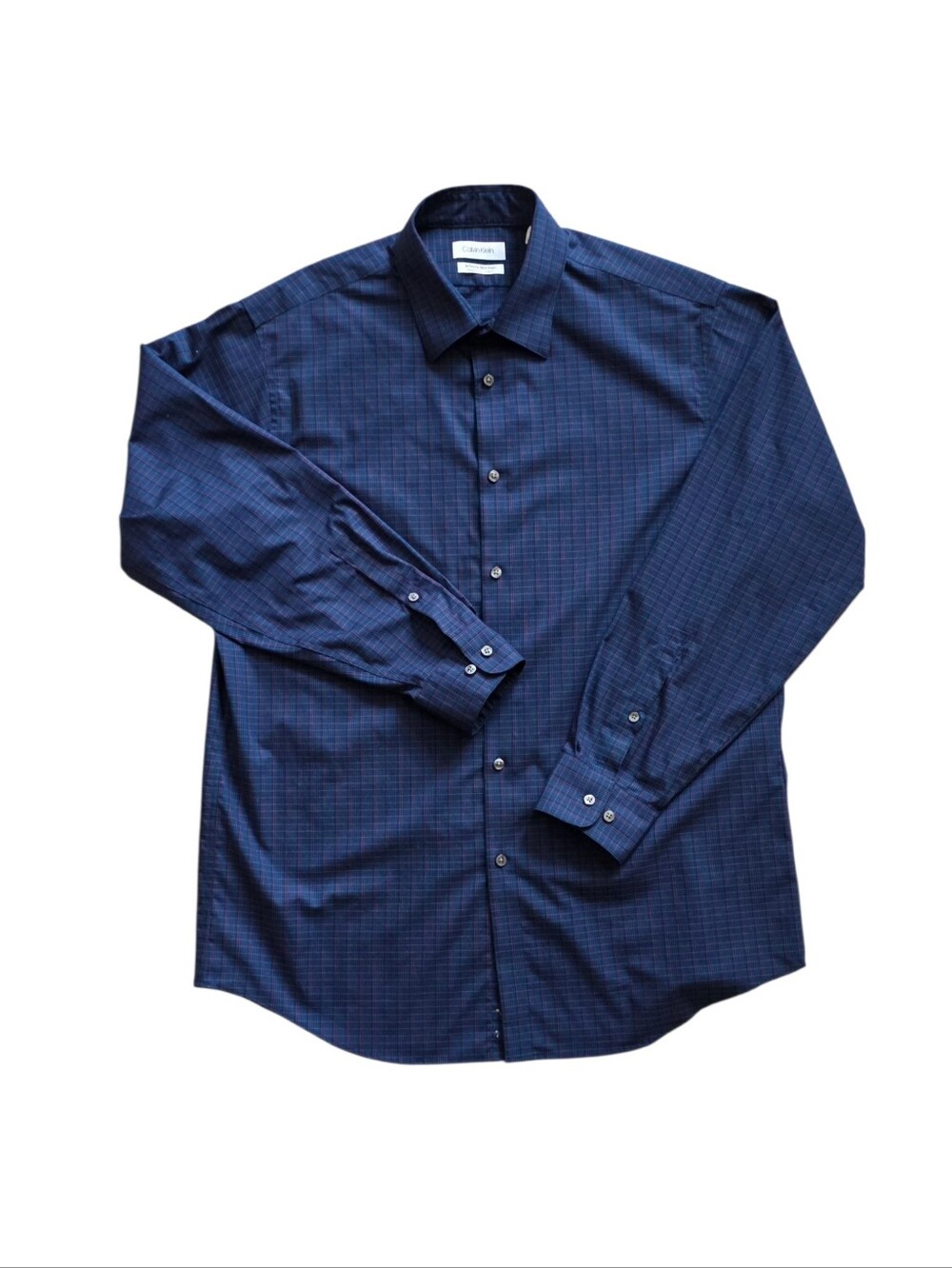 Calvin Klein Large Blue Check 16 32/33 Infinite Non Iron Stretch Dress Shirt